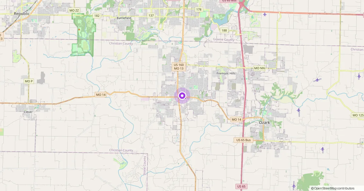 Map showing Nixa, MO in Christian County — part of the 2k Web Developments service area.