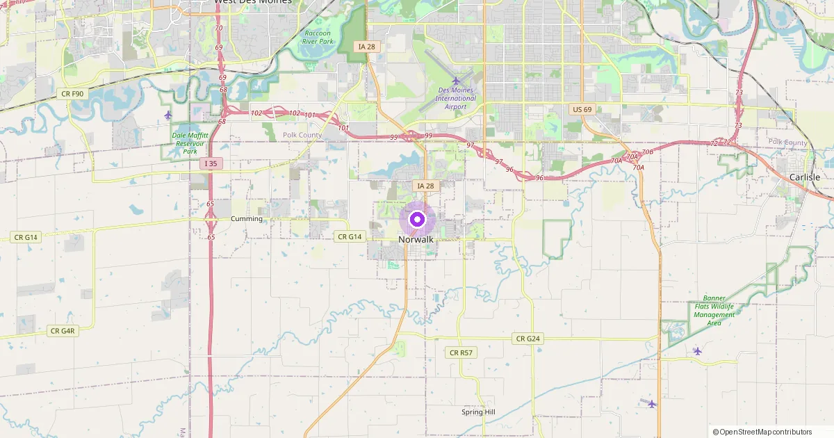 Map showing Norwalk, IA in Warren County — part of the 2k Web Developments service area.