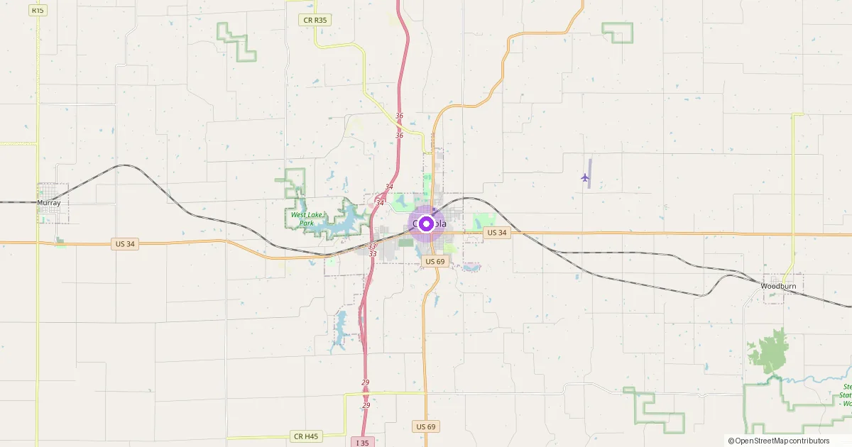 Map showing Osceola, IA in Clarke County — part of the 2k Web Developments service area.