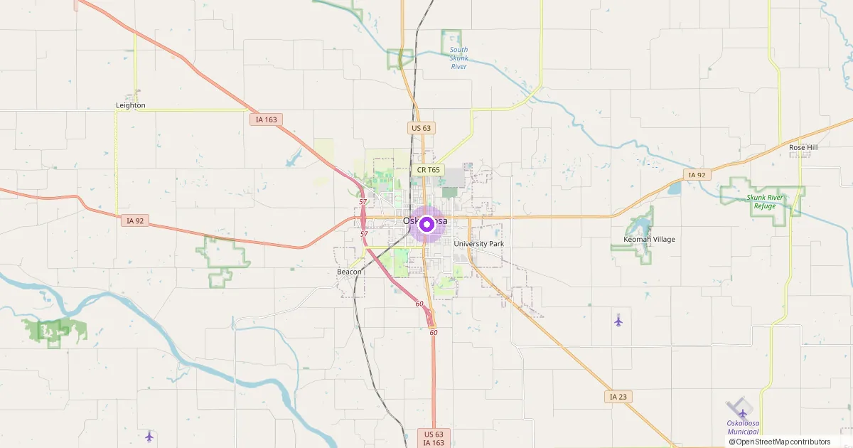 Map showing Oskaloosa, IA in Mahaska County — part of the 2k Web Developments service area.
