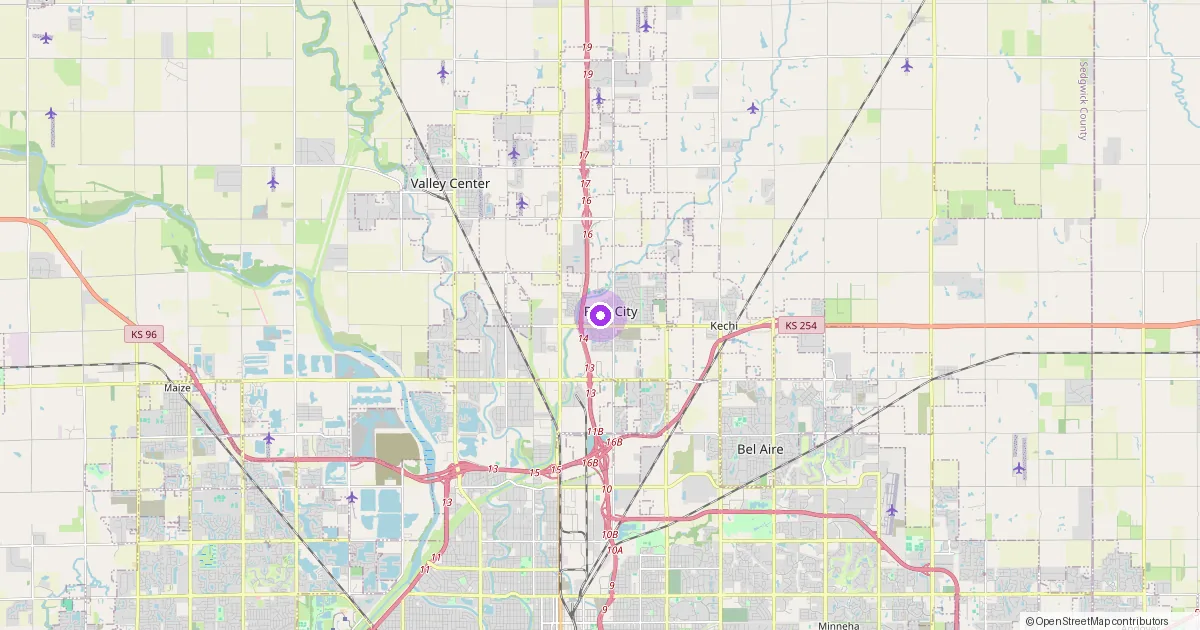 Map showing Park City, KS in Sedgwick County — part of the 2k Web Developments service area.
