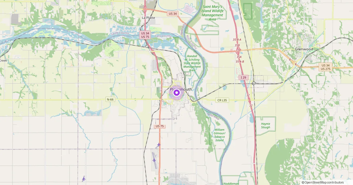Map showing Plattsmouth, NE in Cass County — part of the 2k Web Developments service area.