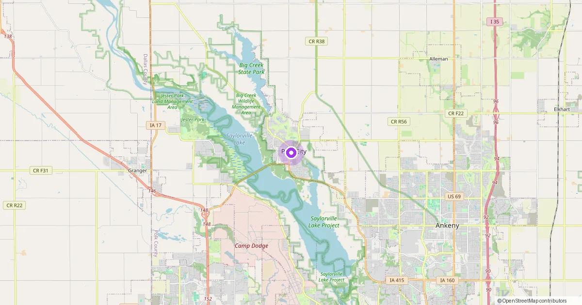 Map showing Polk City, IA in Polk County — part of the 2k Web Developments service area.