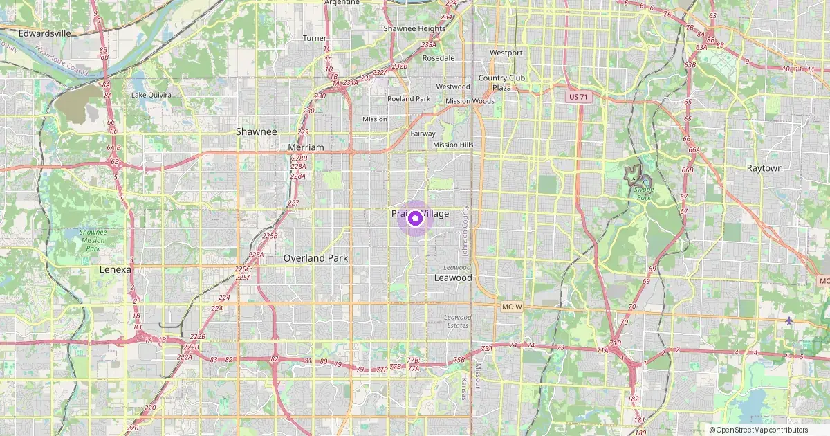 Map showing Prairie Village, KS in Johnson County — part of the 2k Web Developments service area.