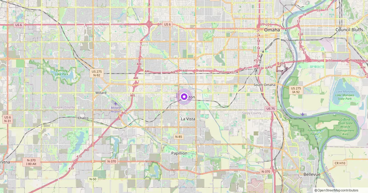 Map showing Ralston, NE in Douglas County — part of the 2k Web Developments service area.