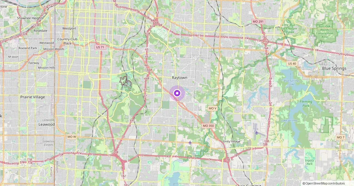 Map showing Raytown, MO in Jackson County — part of the 2k Web Developments service area.