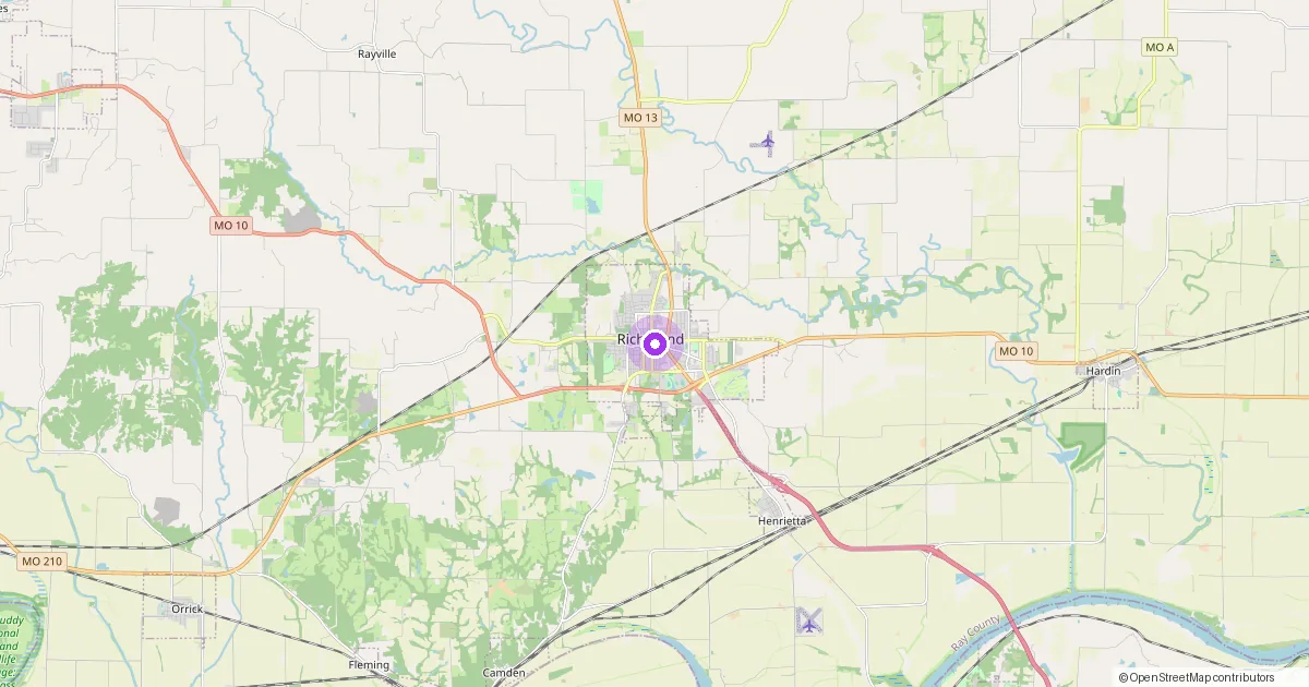 Map showing Richmond, MO in Ray County — part of the 2k Web Developments service area.