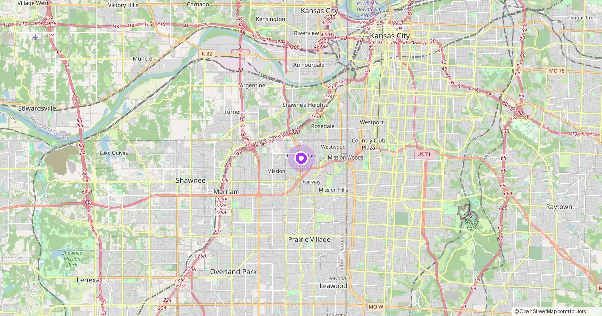 Map showing Roeland Park, KS in Johnson County — part of the 2k Web Developments service area.