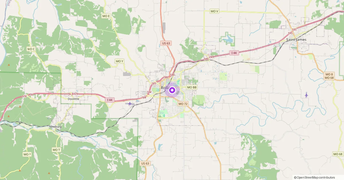 Map showing Rolla, MO in Phelps County — part of the 2k Web Developments service area.