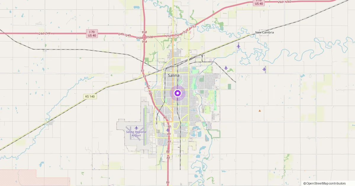 Map showing Salina, KS in Saline County — part of the 2k Web Developments service area.