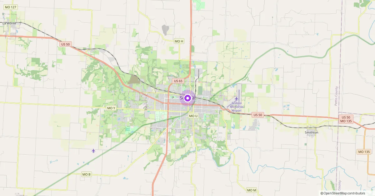 Map showing Sedalia, MO in Pettis County — part of the 2k Web Developments service area.