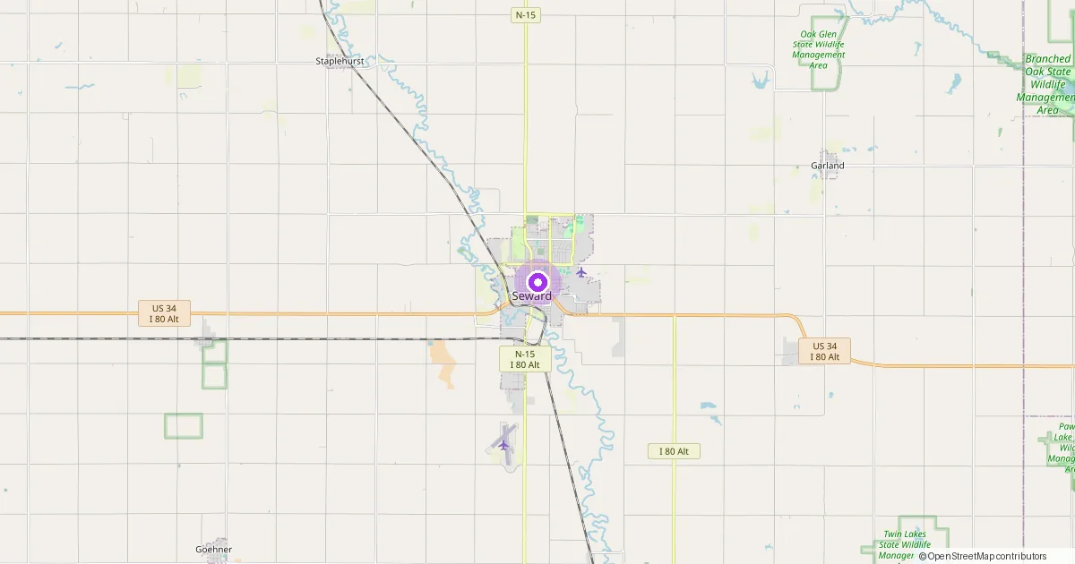 Map showing Seward, NE in Seward County — part of the 2k Web Developments service area.