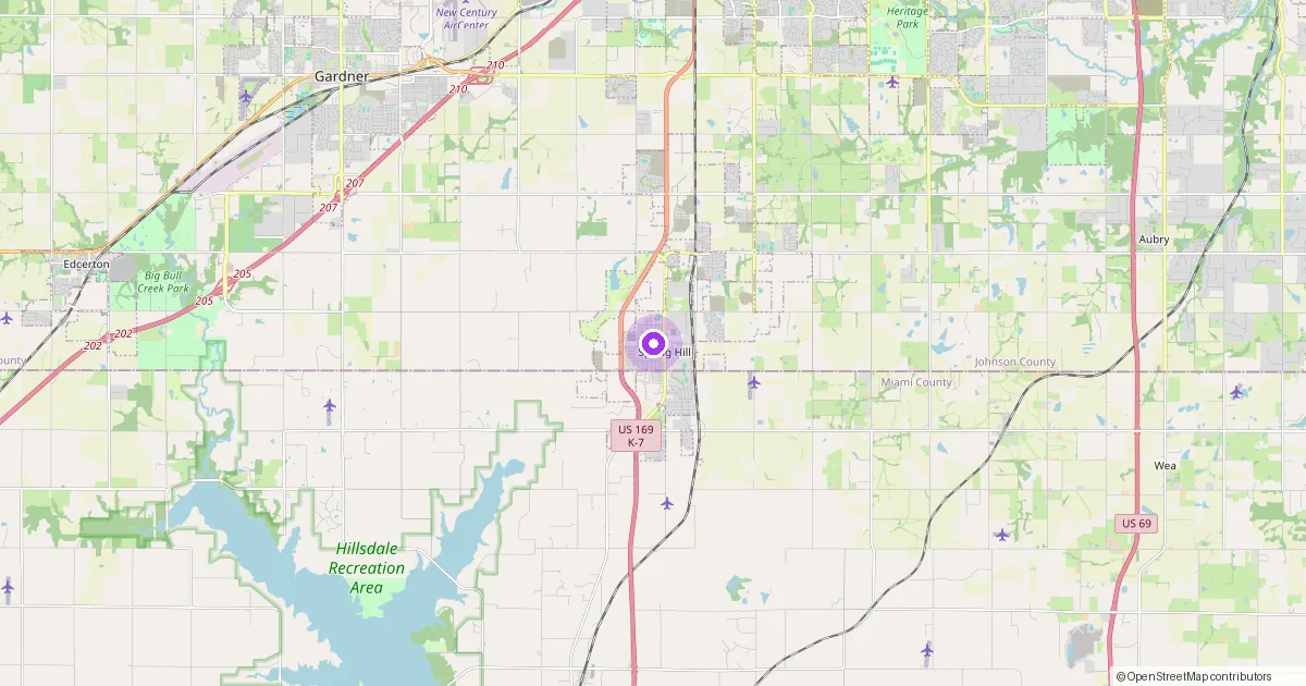 Map showing Spring Hill, KS in Johnson County — part of the 2k Web Developments service area.