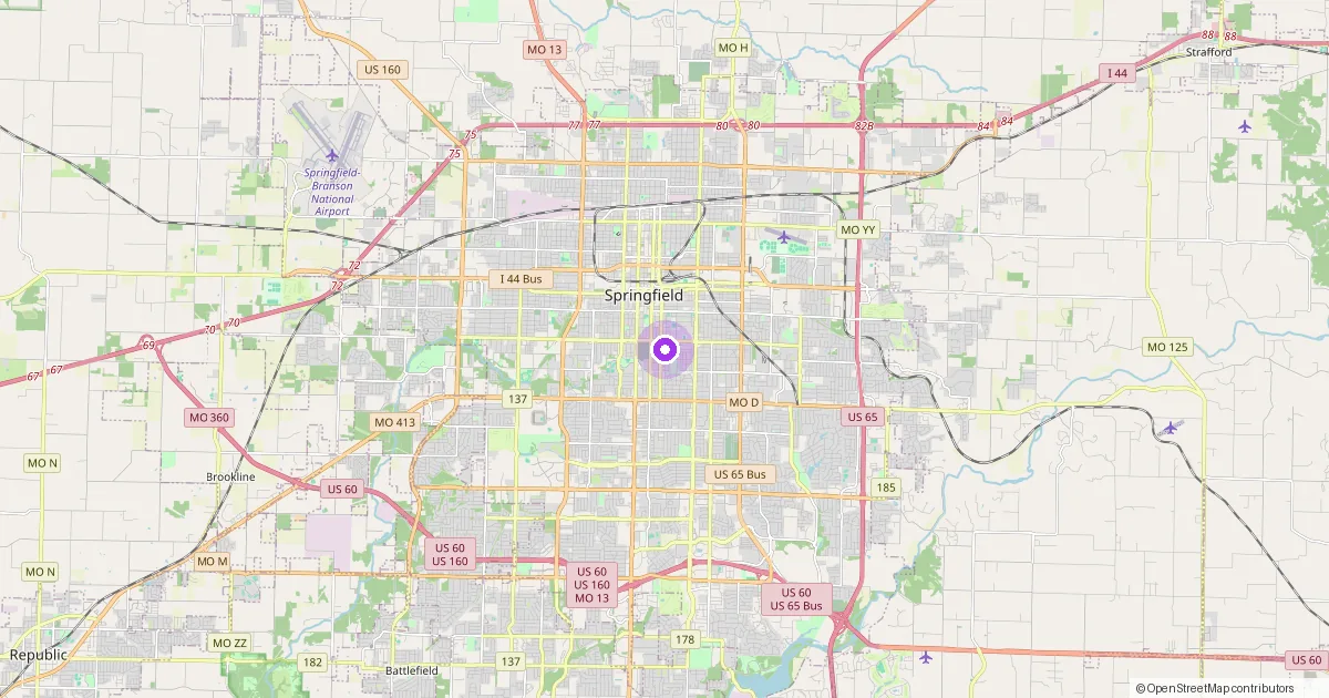 Map showing Springfield, MO in Greene County — part of the 2k Web Developments service area.