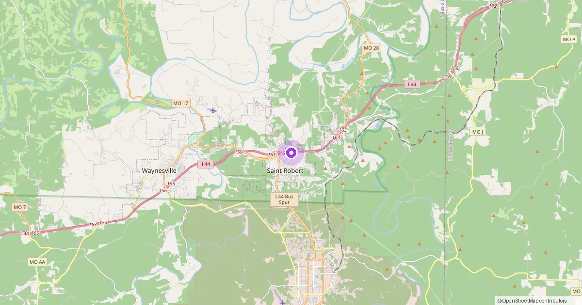 Map showing St. Robert, MO in Pulaski County — part of the 2k Web Developments service area.