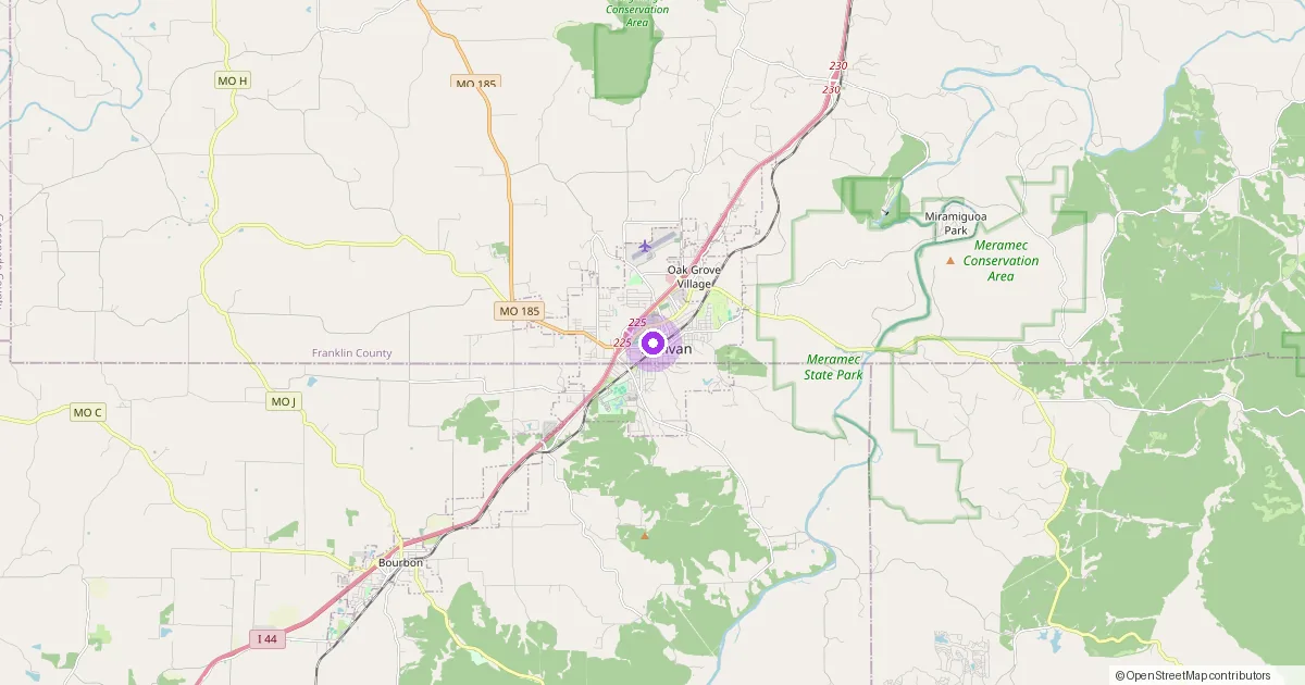 Map showing Sullivan, MO in Franklin County — part of the 2k Web Developments service area.