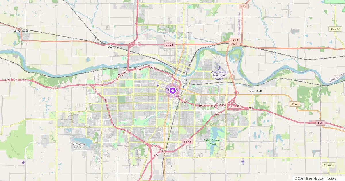 Map showing Topeka, KS in Shawnee County — part of the 2k Web Developments service area.