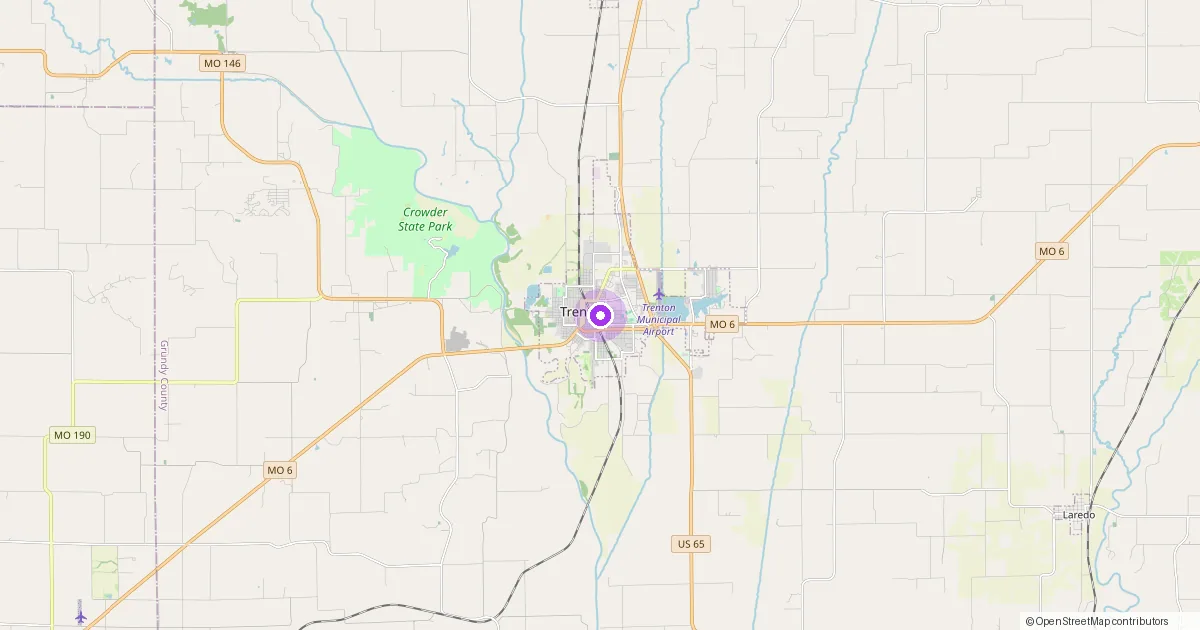 Map showing Trenton, MO in Grundy County — part of the 2k Web Developments service area.