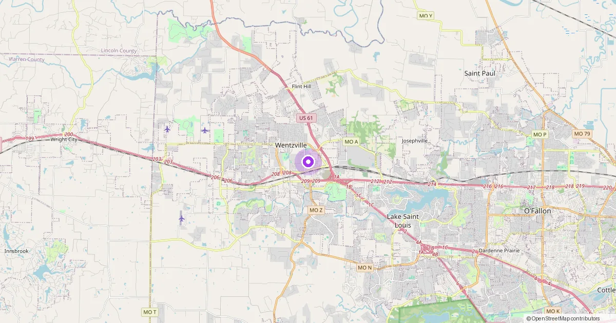 Map showing Wentzville, MO in St. Charles County — part of the 2k Web Developments service area.