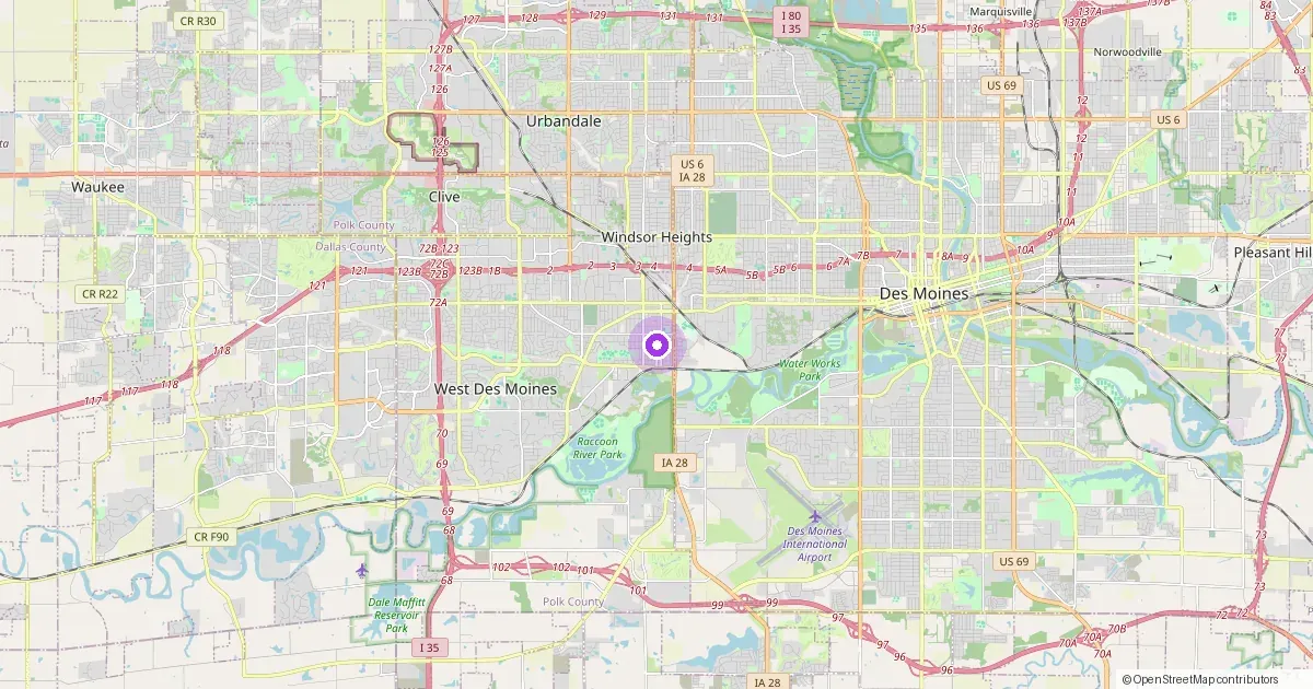 Map showing West Des Moines, IA in Polk County — part of the 2k Web Developments service area.
