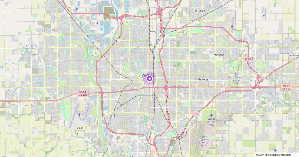 Map showing Wichita, KS in Sedgwick County — part of the 2k Web Developments service area.