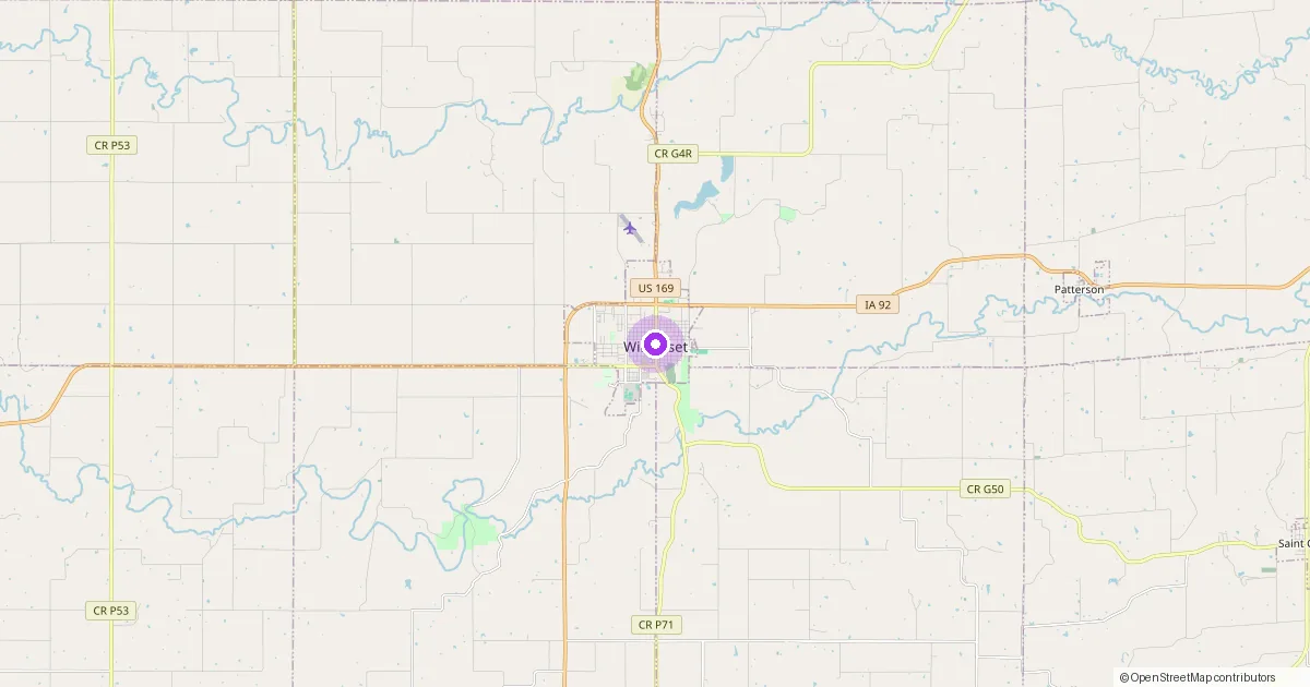 Map showing Winterset, IA in Madison County — part of the 2k Web Developments service area.